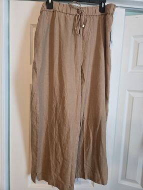 NWT Women's Michael Kors Linen Blend  Wide Leg Drawstring Pants - Tan